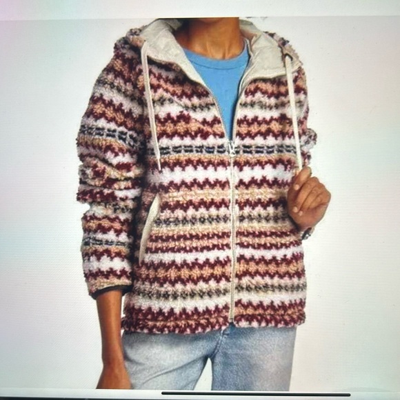 Rag & Bone Ivory Multi Fair Isle Hoodie Sherpa Zip Jacket - Picture 3 of 12